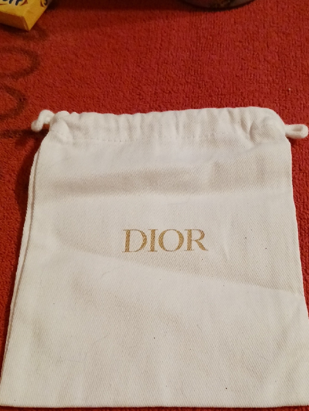 Dior Cream Drawstring Pouch with Gold Logo